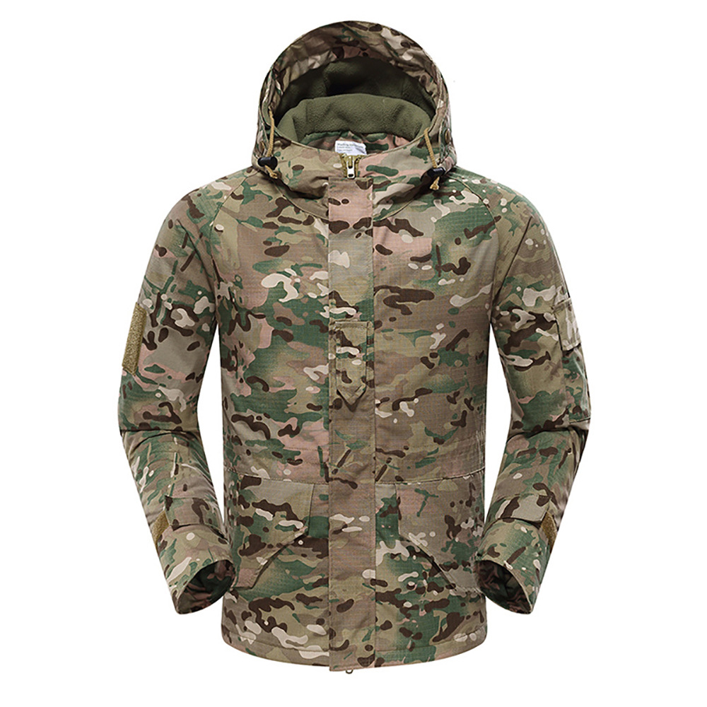 Tactical charge of outdoor camouflage camouflage windproof hooded hooded horny mountaineering camouflage fierce battle flocking plaid jacket